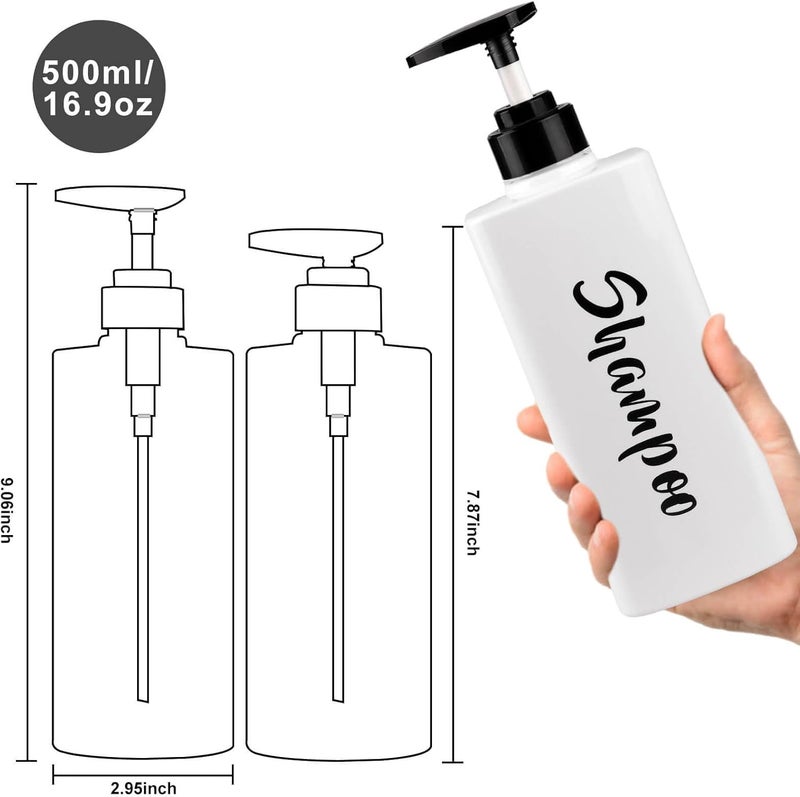 AUMIO 16.9oz Shampoo Conditioner Body Wash Dispenser for Shower, Refillable Printed Soap Bottles with Pump, Empty Plastic Bathroom Dispenser Set for Shampoo, Conditioner & Soap (White, 3 Pack) - Image 4